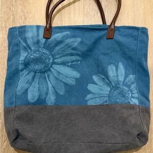 Life Is Good Teal and Charcoal Floral Tote